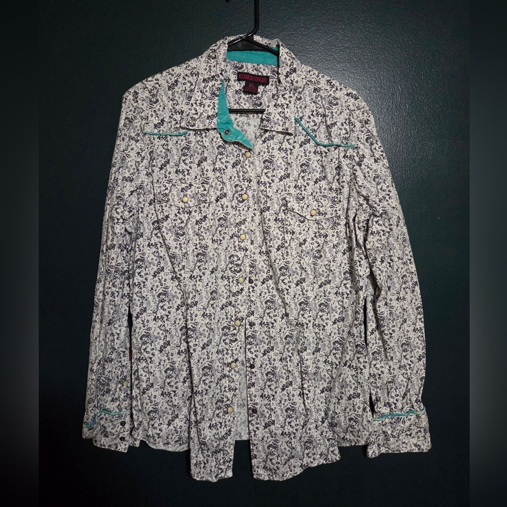 Womens Floral Western Shirt - Black and White